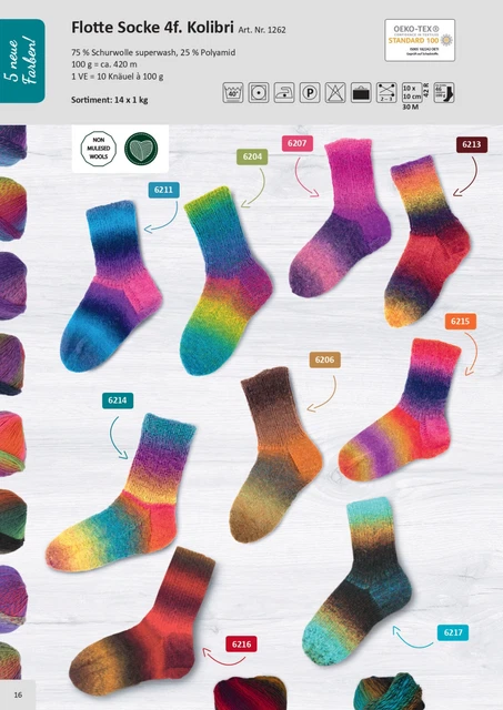 Rellana Flotte Socke Kolibri - 4fach Sockenwolle - 100g - Stricken - 14 Farben