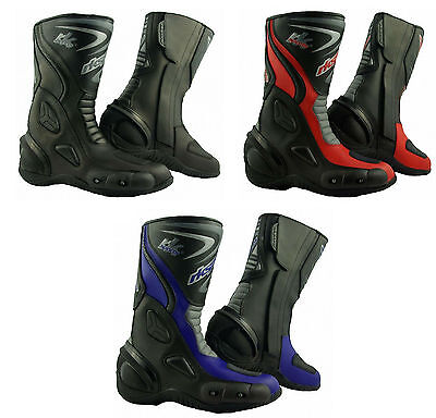 LV14 Motorcycle Black Blue Red Armoured Leather Waterproof Motorbike Race Boots