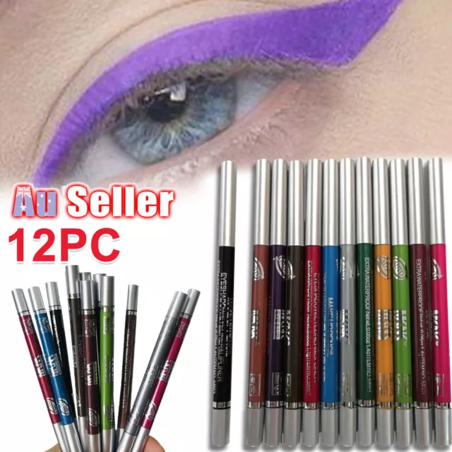 Pro 12 Color Glitter Eye Shadow Makeup Set Eyeliner Lip Liner Pencil Cosmetic