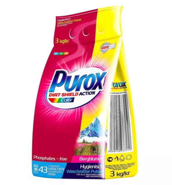 Purox Color Jabón en Polvo 3kg Medio Wäschereinigung Ropa Fresco Cuidado Color