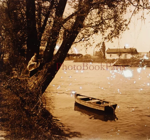 FRANCE Pont-Sainte-Maxence Oise c1940 Photo Plaque verre Stereo Vintage V15n3