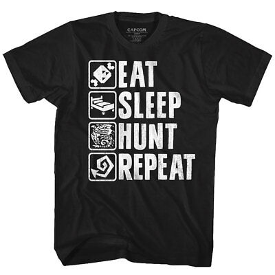 Monster Cacciatore Capcom Video Gioco Eat Sleep Caccia Ripetere Uomo T Shirt