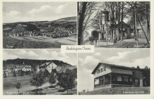 AK Beckingen Saar Total Bahnhof Krankenhaus Saarwaldhütte um 1935