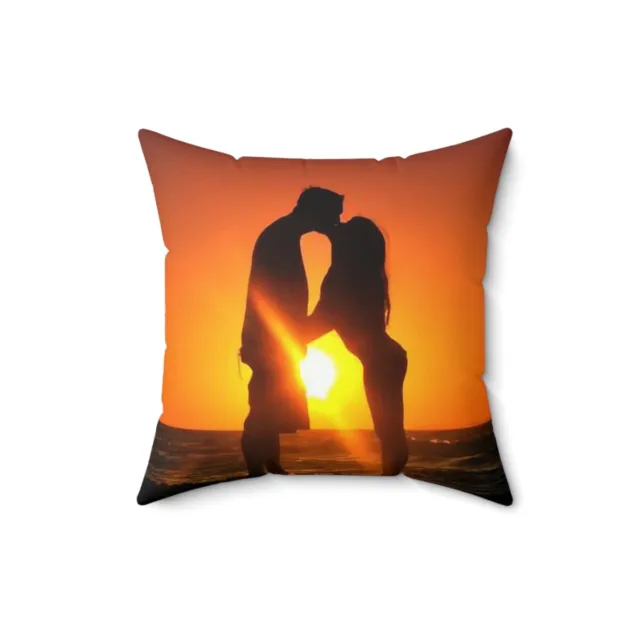 Beach at Sunset Lovers kissing 1  Pillow Spun Polyester Square Pillow