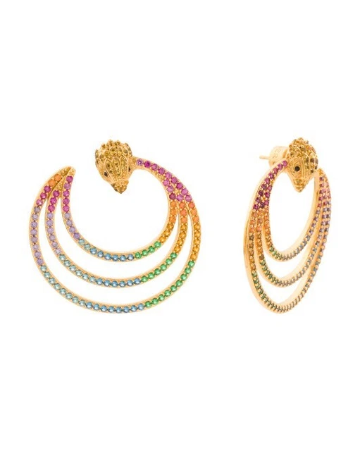 KURT GEIGER LONDON Signature Gold Tone Eagle Multi Crystal Spiral Hoop Earrings