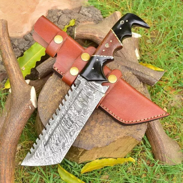12" Custom Handmade Forged Damascus Steel Hunting Tracker Micarta Handle+Sheath