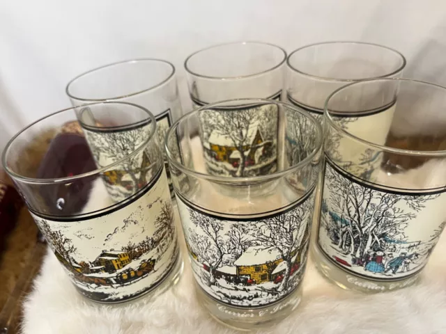 Vintage Currier and Ives Arbys Winter Christmas Tumblers Glasses 78/81 Set of 6