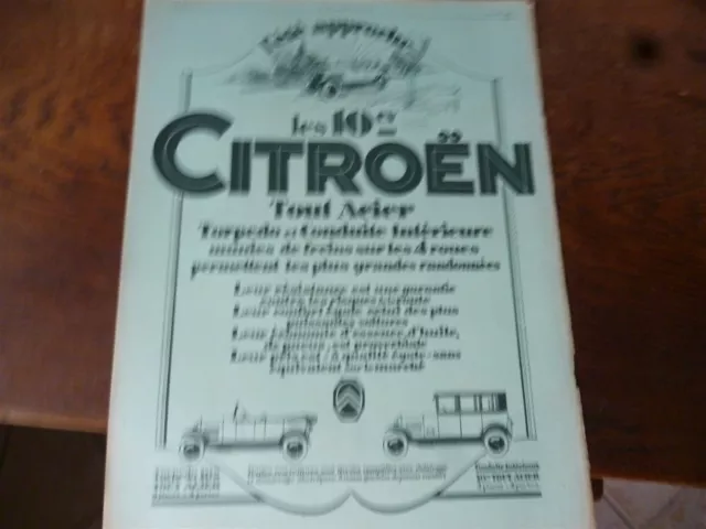 CITROEN 10 CV torpédo conduite intérieur107 publicité papier l'ILLUSTRATION 1926