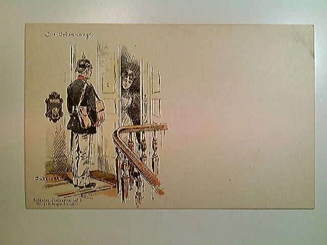 Die Ordonnanz, Soldaten-Postkarte Inf 2, Humor, Uniform, Künstler AK, ungelaufen