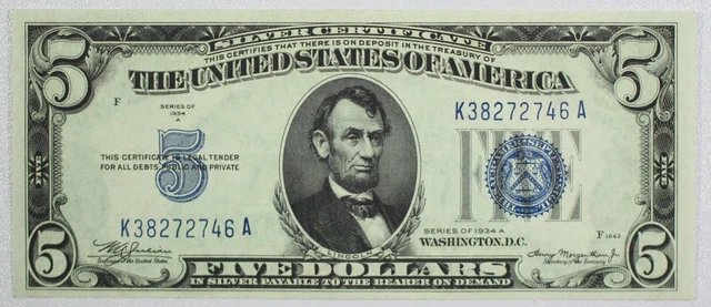 {DO885E} $5 1934-A Silver Certificate Gem CU