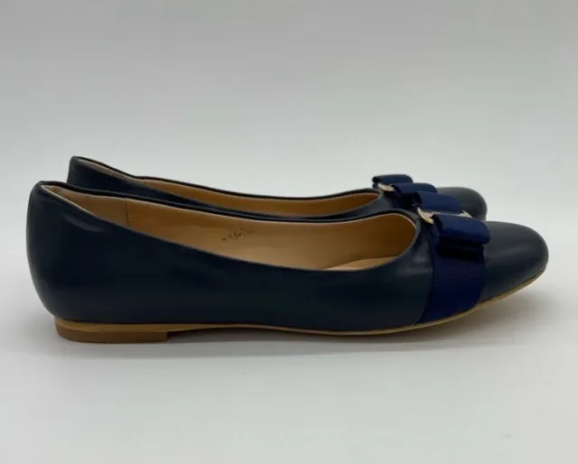 SALVATORE FERRAGAMO Varina Leather Ballet Blue Flats SZ9 US