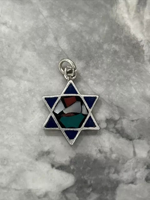 925 Vintage Sterling Silver & Enamel Jewish Star of David Pendant Made In Israel