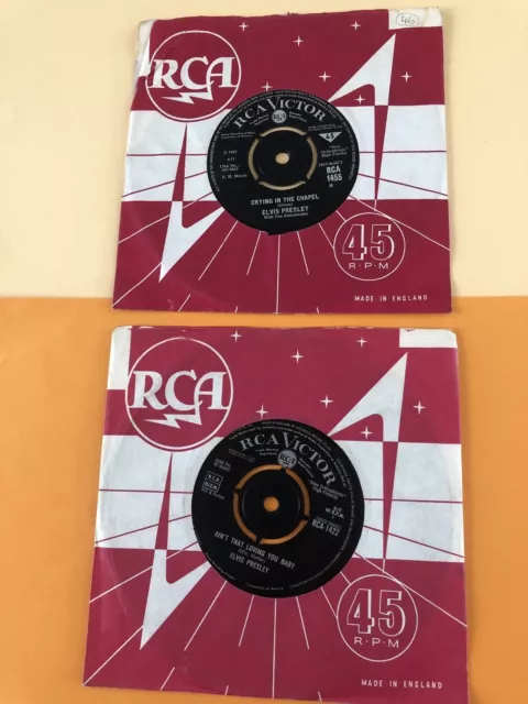 2 X Elvis 45 Rca Vinyls - Crying In The Chapel 1965 & Ain’t That Loving You Baby
