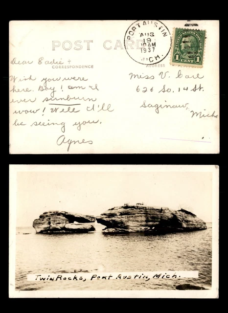 Mayfairstamps Michigan 1937 Port Austin Twin Rocks to Saginaw rPPC Real Photo Po