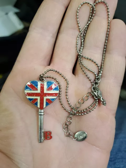 British Flag Union Jack Heart Charm Necklace Pendant Key English England