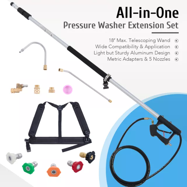 Pressure Washer Extension Set Max 4gpm 4000psi Power 18ft Telescoping Wand Kit