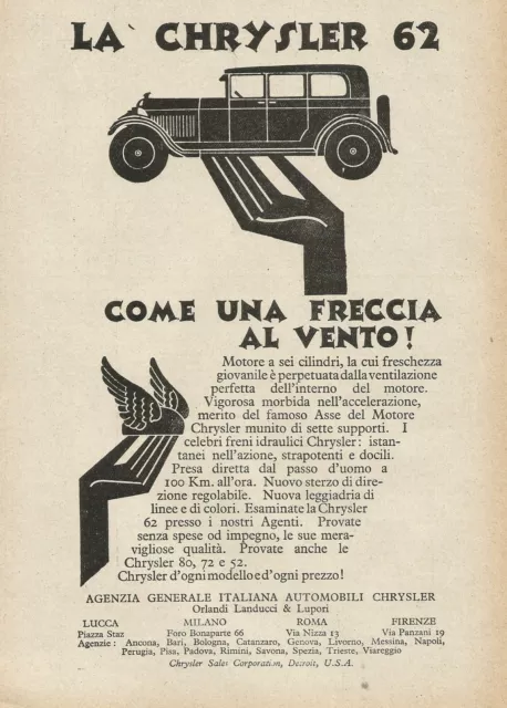 Y0916 La Chrysler 62 wie Ein Pfeil Al Vento - Werbung 1928