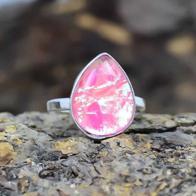 Pink Triplet Fire Opal Gemstone Handmade Silver Jewelry Ring Size 6 RSLS96