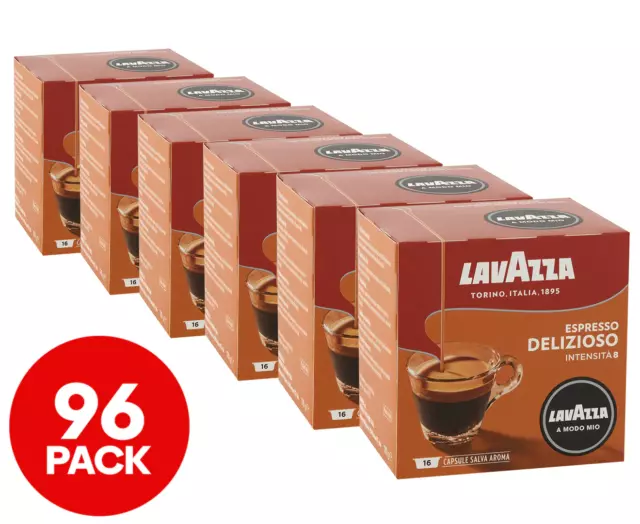 96 PK Lavazza A Modo Mio Coffee Capsules Pods Delizioso, Well-Rounded & Smooth