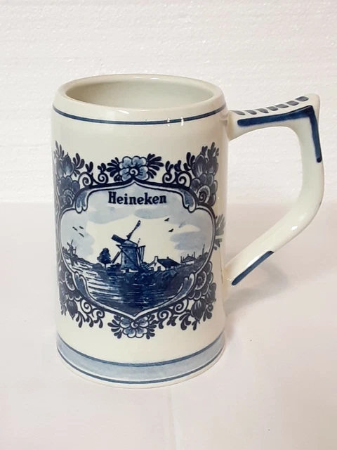 Delft Blue Hand-painted Made In Holland Heineken Ceramic Beer Mug 5 1/2"