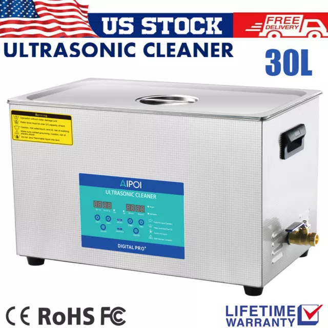 New 30L Ultrasonic Cleaner Stainless Steel Industry Heated Heater w/Timer Basket