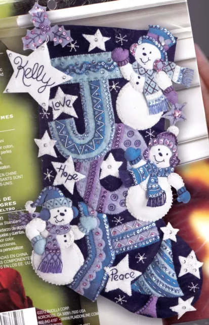 Hágalo usted mismo Bucilla Joy muñeco de nieve muñeco de nieve azul púrpura fieltro navideño kit de medias 86328