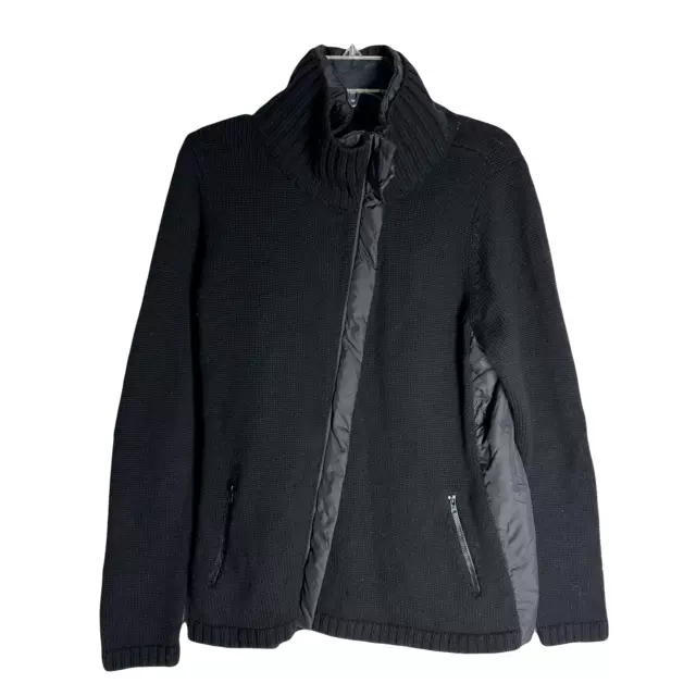 Eileen Fisher Women's Cardigan Jacket Size L Black Merino Wool Patched Elbow