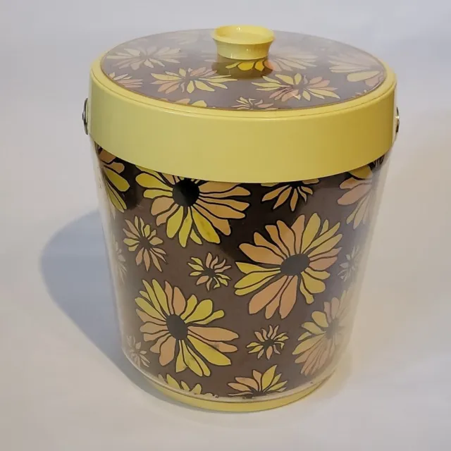 Vintage West Bend Thermo-Serv Daisy Ice Bucket Brown Yellow Flowers Retro Groovy