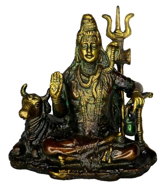 Statue Seigneur Shiva Bronze Coulé à Froid 8,6cm - Idole Décorative Multicolore