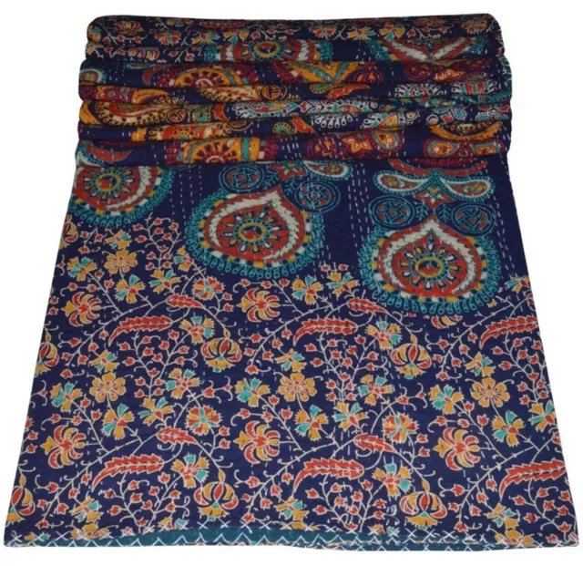 Colcha de algodón indio con diseño de mandala azul, colcha Kantha, manta,... 2