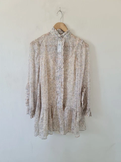 Mini Abito Smock Con Fronzoli Floreali River Island Ditsy Taglia 8 Nuovo Con Etichette Imballo Originale £46