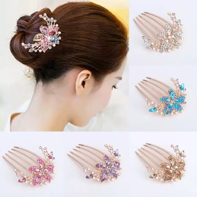 Women Rhinestone Crystal Wedding Flower Hair Comb Clip Hairpin Bridal Jewellery