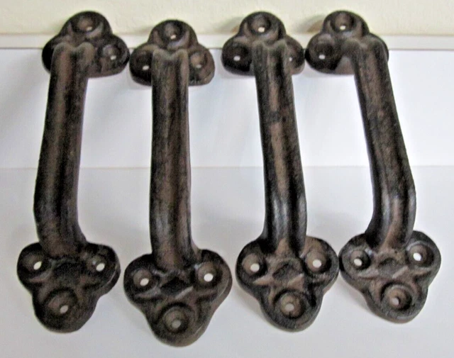 Cast Iron Gate Door Pull Handle 4 Extra Large Country Primitive Farm Barn FOUR