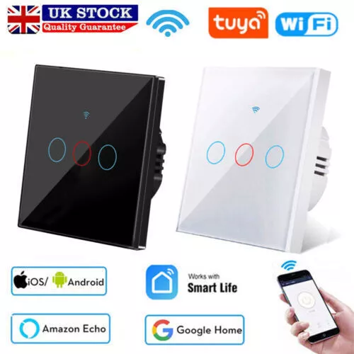 TUYA Smart Life WiFi Light Switch 1/2 Gang 2 Way UK Touch Panel for Alexa