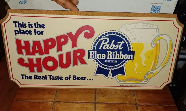Vintage Pabst Blue Ribbon Happy Hour Beer Sign 1984 Vintage