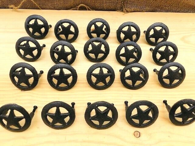 20 Cast Iron Star Drawer Pull Knob Handles Cabinet 2 1/2" Western Bin Texas