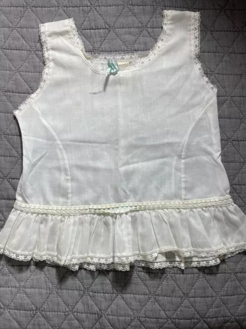 Little Girls' Vintage Cream  Slip Size 9-12M Lace Trim Green Bros Dallas 70s