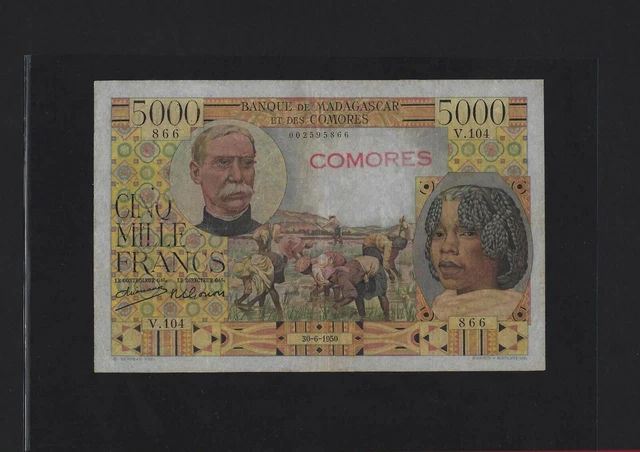 Comoros 5000 Francs 1950 - 1960 P-6 Vf++ Ultra Rare Madagascar  Comores
