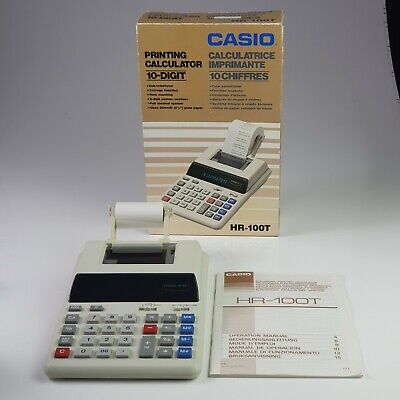 Vintage Casio HR-100T 10 Digit Printing Calculator In Original Box Manual TAIWAN