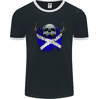 Scotland Flag Skull Scottish Biker Gothic Mens Ringer T-Shirt FotL