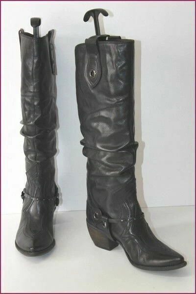 SAN MARINA Bottes Genoux Pointus Cuir Noir T 37 TTBE