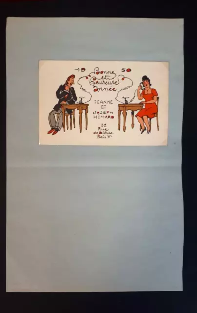 Rare Joseph Hémard carte de voeux bonne année 1950 illustration années 1950 2