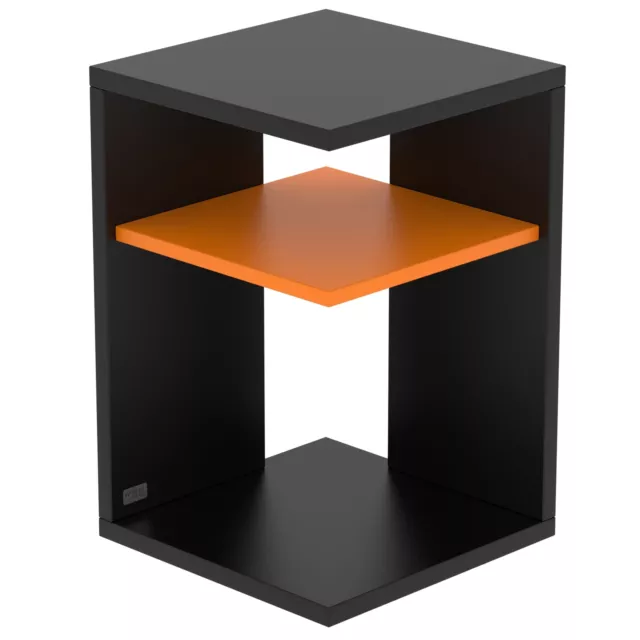 Mesa Auxiliar Prisma Negro Madera Mesita Baja Sofá Moderno Akzentfarbe Naranja