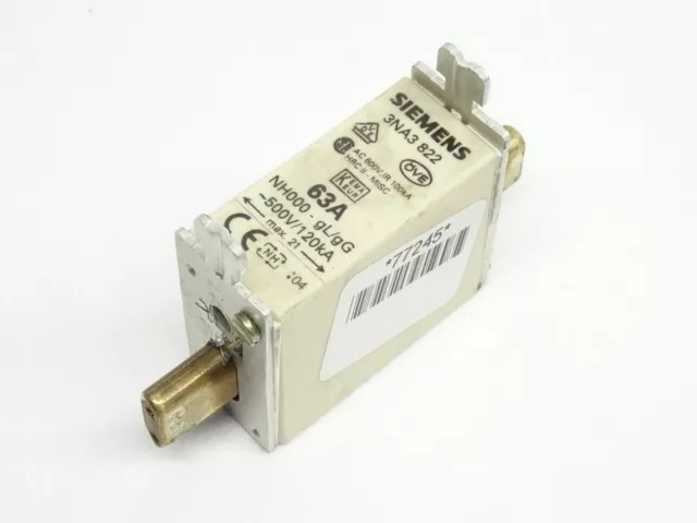 Siemens 3NA3822 63A/NH000 - Gl / Gg 500V/120kA/3NA 3822 Neuf