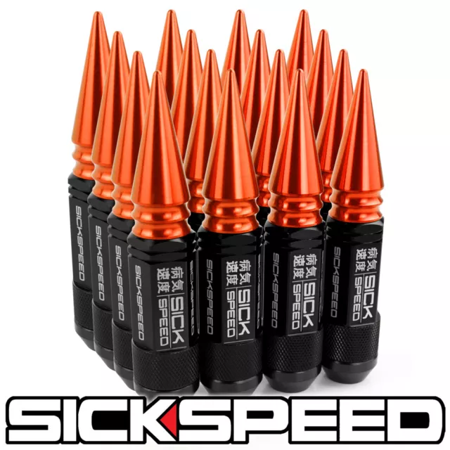 SICKSPEED 16PC Noir/Orange Pointu Aluminium 108MM 3 PC Écrou Écrous 1/2X20 N30