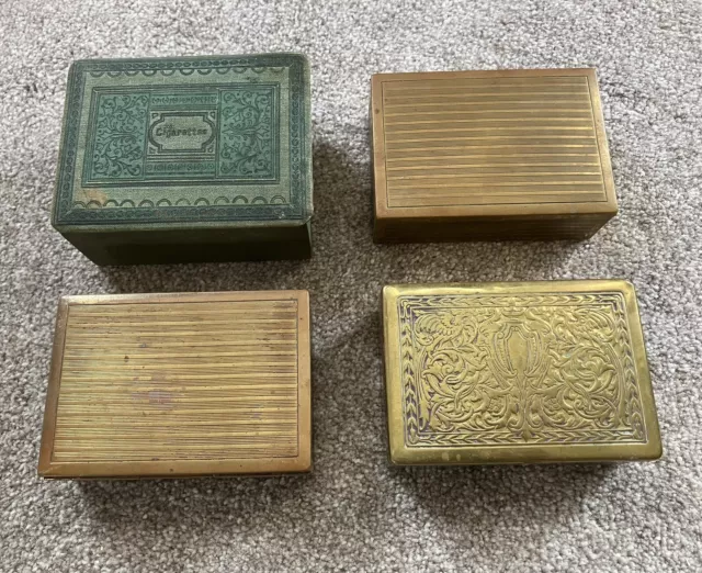 Vintage State Express Brass x 3 + Green Material Cigarette Advertising Tins