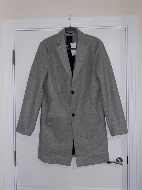 new look mens grey smart coat size S winter office work stylish Long Fashion