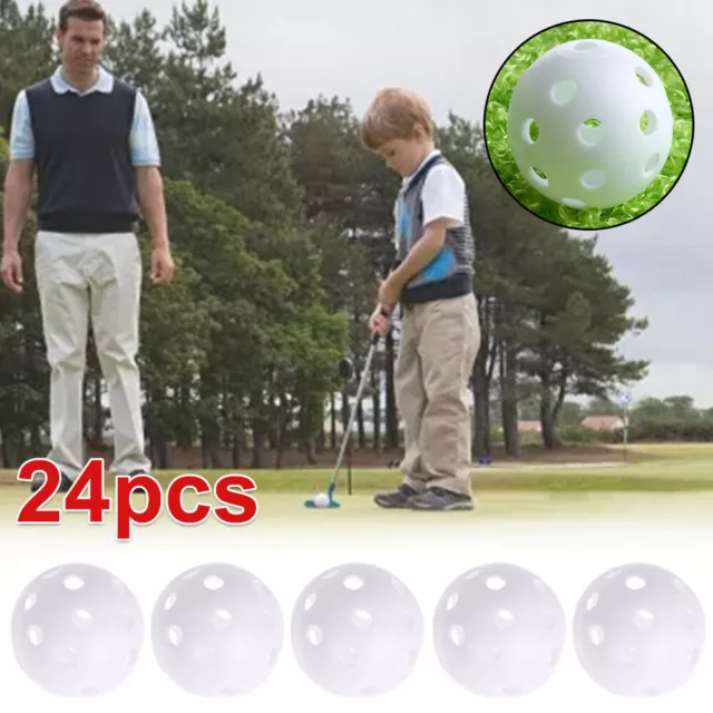 24Pcs White Airflow Hollow Perforated Golf Practice Training Balls Plastic