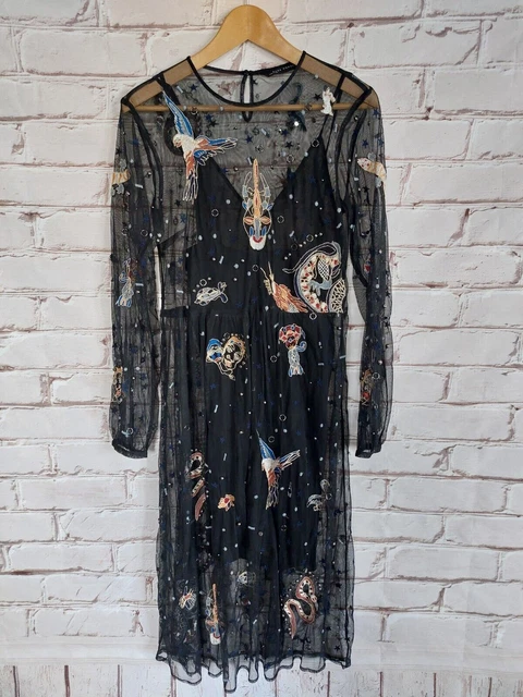 Taille robe femme Zara Broderie transparente noire S