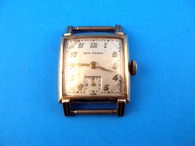 VINTAGE SETH THOMAS 17j SQUARE WRISTWATCH--SWISS--10K RGP--REPAIR